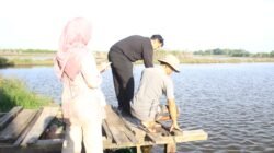 Pengukuran oksigen terlarut di pintu air tambak Pengukuran oksigen terlarut di pintu air tambak