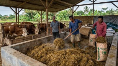 ilustrasi pakan fermentasi jerami padi sapi potong