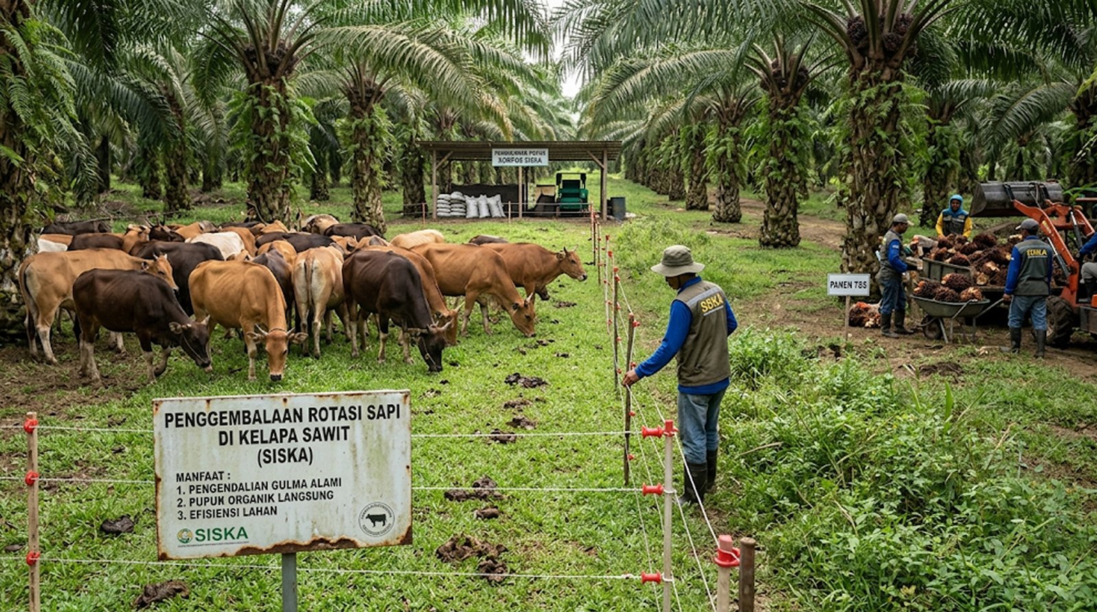 Penggembalaan rotasi sapi di kelapa sawit