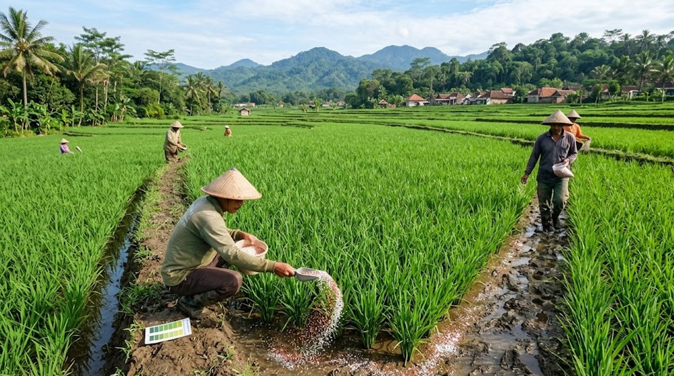 ilustrasi Pupuk susulan pada tanaman padi vegetatif