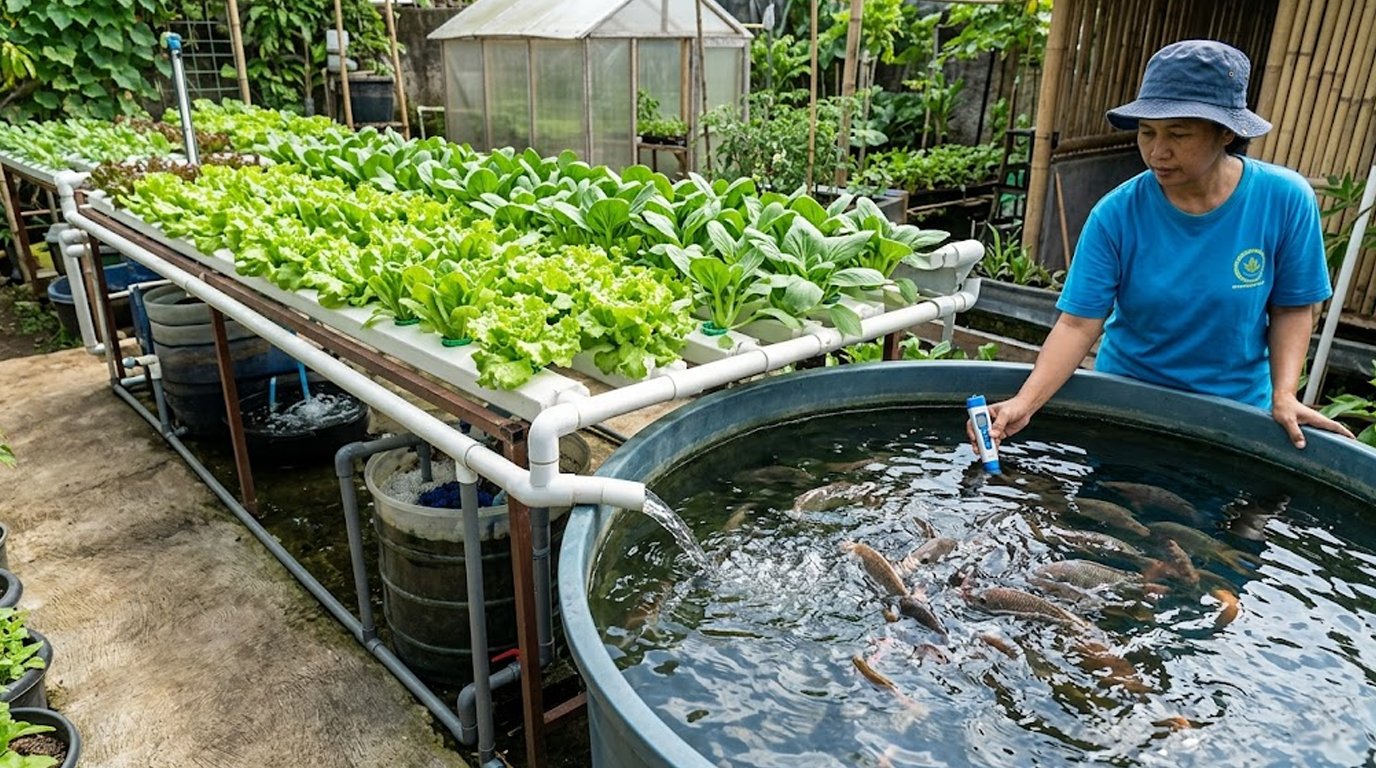 ilustrasi Sistem Akuaponik dengan kualitas air yang terjaga