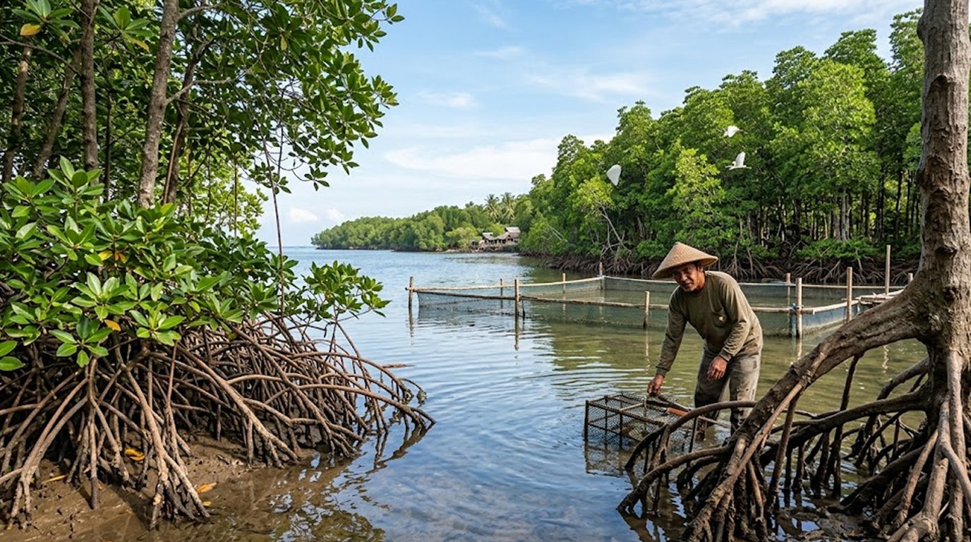 ilustrasi fungsi mangrove rhizophora