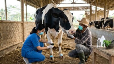 ilustrasi mengobati Penyakit Mulut dan Kuku (PMK) pada sapi perah