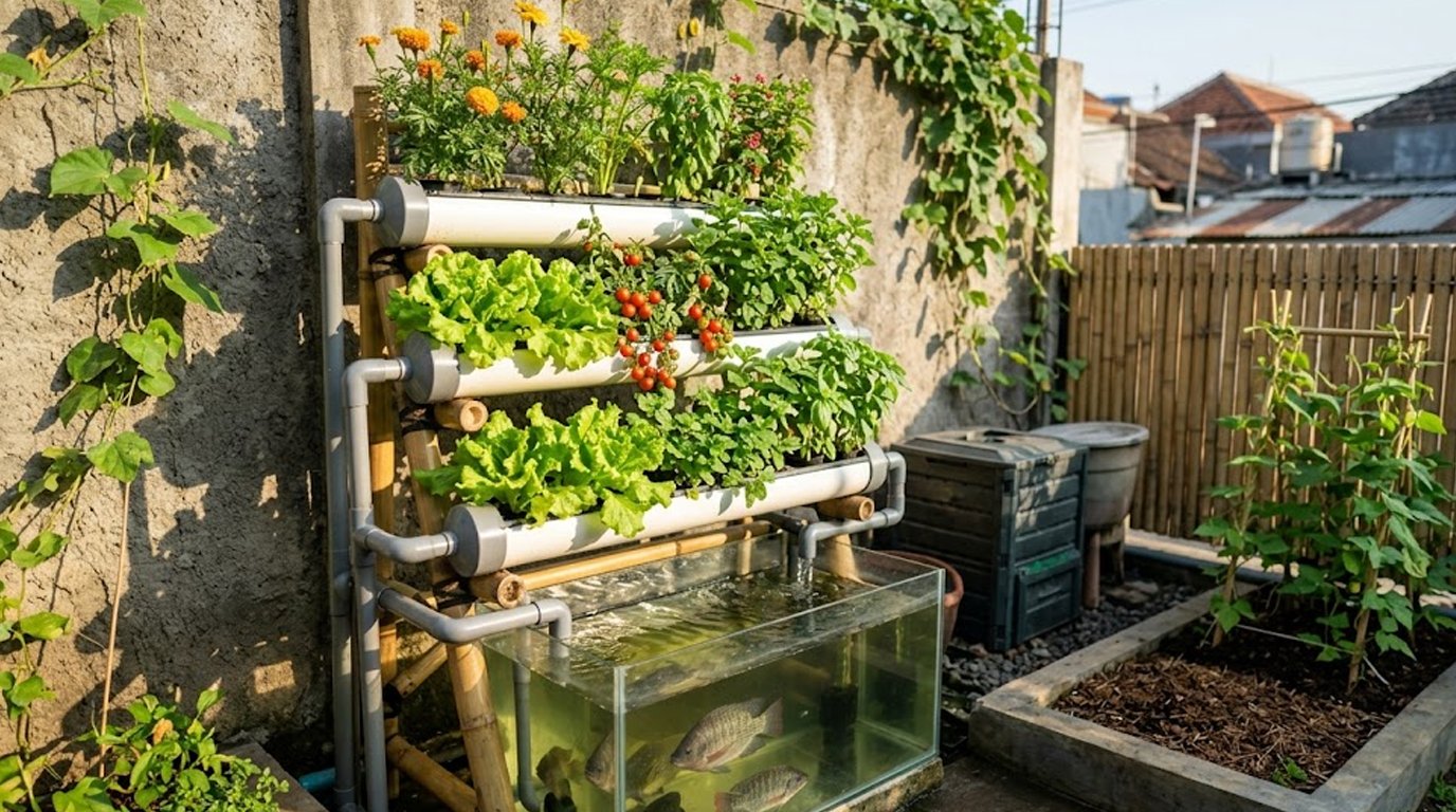 ilustrasi pertanian berkelanjutan di lahan sempit